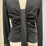 idem Ditto  Black Ruched Front Long Sleeve Collared Button Up Shirt Top Gothic L Photo 2