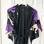 Hanae Mori for Sandcastles Vintage Satin Asian Kimono Slinky Robe Black Purple M Size M Photo 2