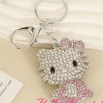 Hello Kitty White & Pink SILVER  Bling Rhinestone Keychain or Charm Key Photo 0