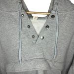 Anthropologie Daily Practice Cropped Hooded Henley Sweatshirt Size L Light Grey Photo 2