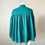 Time And Tru  | Emerald Green Pinstriped Balloon Sleeve Button Down Blouse Sz 2XL Photo 4