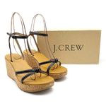 J.Crew  Donna Wedge Sandals Size 8 Black Leather Cork Ankle Strap Vintage Y2K Photo 1