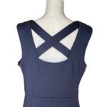 T Tahari Women’s Scuba Sheath Sleeveless Dress Size 14 Navy Crisscross Back Photo 6