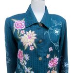 Alex Kim Shirt Jacket Sz PL Blue Floral Embroidered Artsy Boho Western Whimsy Size L Photo 2