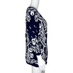 Jennifer Reed Sweater Womens Small Navy Blue White Floral Knitted by Hand Boho Photo 1