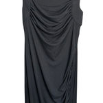 Ribbed Bodycon Midi Dress Ruched Sleeveless Casual Dress Gray Photo 0