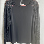 Ny Collection  Womens Black Lace Sleeve Long Sleeve Blouse Stretch Top 3X Photo 0
