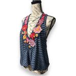Free People  Blue Embroidered Faux Wrap Frida Tank Top Striped Boho Fairy X Small Photo 3
