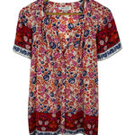 Rose + Olive Floral Smocked Tunic Top Size 1X Multicolor Lightweight Boho Office White Photo 0