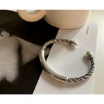 Boutique Unisex Twist Bar 925 Sterling‎ Silver Cuff Bracelet, Adjustable Photo 8