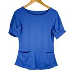 Jaanuu Womens Scrub Top Sz Small Blue Puff Sleeve Photo 1