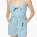 As You Wish As U Wish Chambray Denim Cotton Tie Front Romper in Sky Blue Small Photo 0