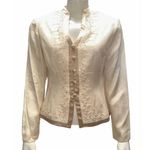 Papell Petites 4P Ivory Silk Beaded Jacket Textured Vintage Cocktail City Chic Tan Photo 1