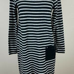 J. Jill Sweater Dress S Black Gray Striped Shift Tunic Short Long‎ Sleeve Pocket Photo 0