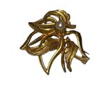 Vintage Designer HAR Brushed Gold Single Pearl Costume Jewelry Brooch Pin Gold Photo 3