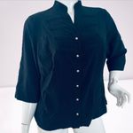 Buttons Kathy Che Stretch Size 14/16W Black Blouse 3/4 Length Sleeve Silver Photo 0