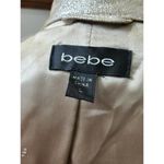 Bebe  Women's Metalic Beige 100% Leather Long Sleeve High Neck Front Zip Jacket L Photo 9