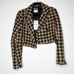 ZARA NWT Tweed Houndstooth Cropped Textured Blazer Jacket Women's Brown Size L Photo 3
