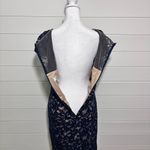 JACKIE JON Couture Navy & Nude Lace & Sequin Midi Dress Embellished Waistline 4 Blue Photo 5