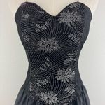 Vintage 90s Black Velvet Silver Floral Glitter Formal Homecoming Mini Dress Size M Photo 3