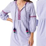 Tommy Bahama  blue stripe floral embroidered poplin dress medium coverup vacation Photo 0