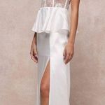 Lulus Iconic Adoration White Satin Peplum Sheer Bustier Maxi Dress Size M Photo 2