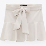 ZARA  bow skort tie front mini skirt shorts high rise ruffle greige neutral Photo 0