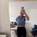 Madewell  Classic Blue Denim cropped button down short sleeve blouse Photo 3