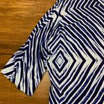 Chico's  Geometric Print Top Womens Medium Blue White Diamond Pattern 3/4‎ Blouse Photo 1