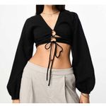 ASOS Women's Black Long Sleeve Crinkle Lace Up Lattice Crop Bead Accent 4 NWOT Photo 0