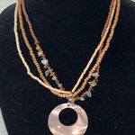 Brown Beaded Necklace with Sea Shell Pendant Tan Photo 0