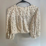 REDBERRY Crop Top‎ Blouse Tie Front Size Large Floral Puffy Sleeves NWT Tan Photo 4