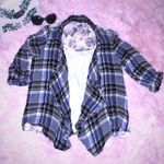 Living Doll Women’s Floral and Plaid Open Draped Front Blouse Overshirt Photo 1