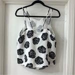 Cooper and Ella  Black & White Rose Floral Pattern Double Strap Blouse, Size M Photo 3