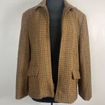 Ralph Lauren Wool Jacket Womens 16 Brown Houndstooth Plaid Equestrian Riding Zip Photo 5