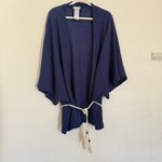 Free People NWOT  Caravan waffle knit cardigan kimono OS blue belted oversized Photo 3