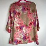 Robert Kitchen XL Blouse Cotton Silk Blend 3/4 Sleeve Rose Floral Tunic Photo 4