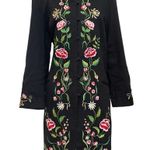 Victor Costa Vintage Floral Embroidered Mandarin Black Knee Length Jacket M Size M Photo 0