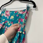 Laura Ashley Womens Skirt 10 Teal Floral Midi Cotton Rose 80s Pinup Pleated Photo 1