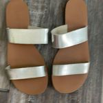 J.Crew  Malta metallic silver 2 strap leather flat slide sandal size 7 Photo 1