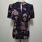 Free People Hear Me Roar Short Sleeve Keyhole Neck Floral Print Size L Bohemian Photo 1