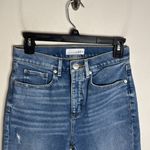 Loft  Blue Distressed The High Waist Denim Bike Shorts fringe hem Size 25 Photo 2