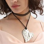 Urban Outfitters  Annette Heart Corded Necklace Silver Black Layered NWT Photo 4