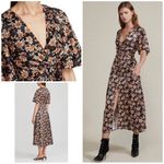 Acler Tippet Floral Flutter Sleeve Midi Dress Size 2 Black Photo 1