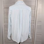 Torrid  Lizzie Rayon Crepe Button Down Shirt Blue/White Stripe-0X Photo 1