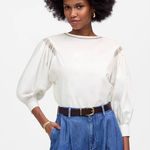 Madewell women’s Embroidered Poplin Balloon-Sleeve Top white Size S NWT Photo 0