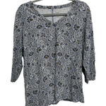 J. Jill Pure Jill Cotton Long Sleeve Navy Floral Print VNeck Size XL Boho Casual Blue Photo 0