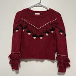 Love Shack Fancy ‎ Atlas Fringe Crop Red Baby Alpaca Wool Blend Sweater Size Small Photo 3
