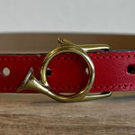 Vintage 90s Red Vegan Leather Gold Horn Buckle Belt Size XS Photo 0