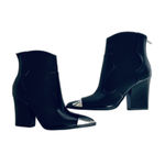 Soda NWT Black Metal Tip Western Booties Zip Faux Leather with Block Heel Sz 6M Photo 5